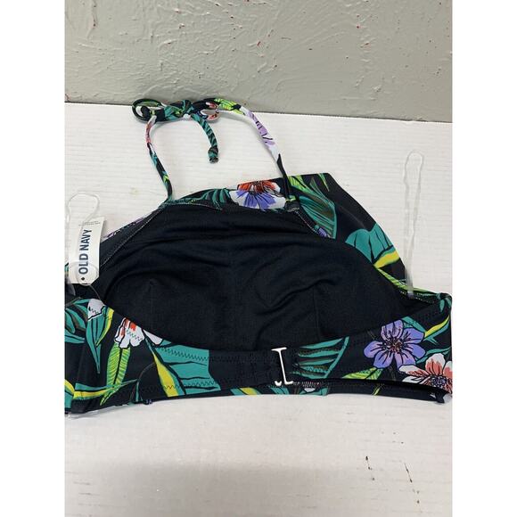Old Navy Women's Black Floral Aloha Hawaiian Ruffle Bikini Top Size Small - Picture 2 of 3